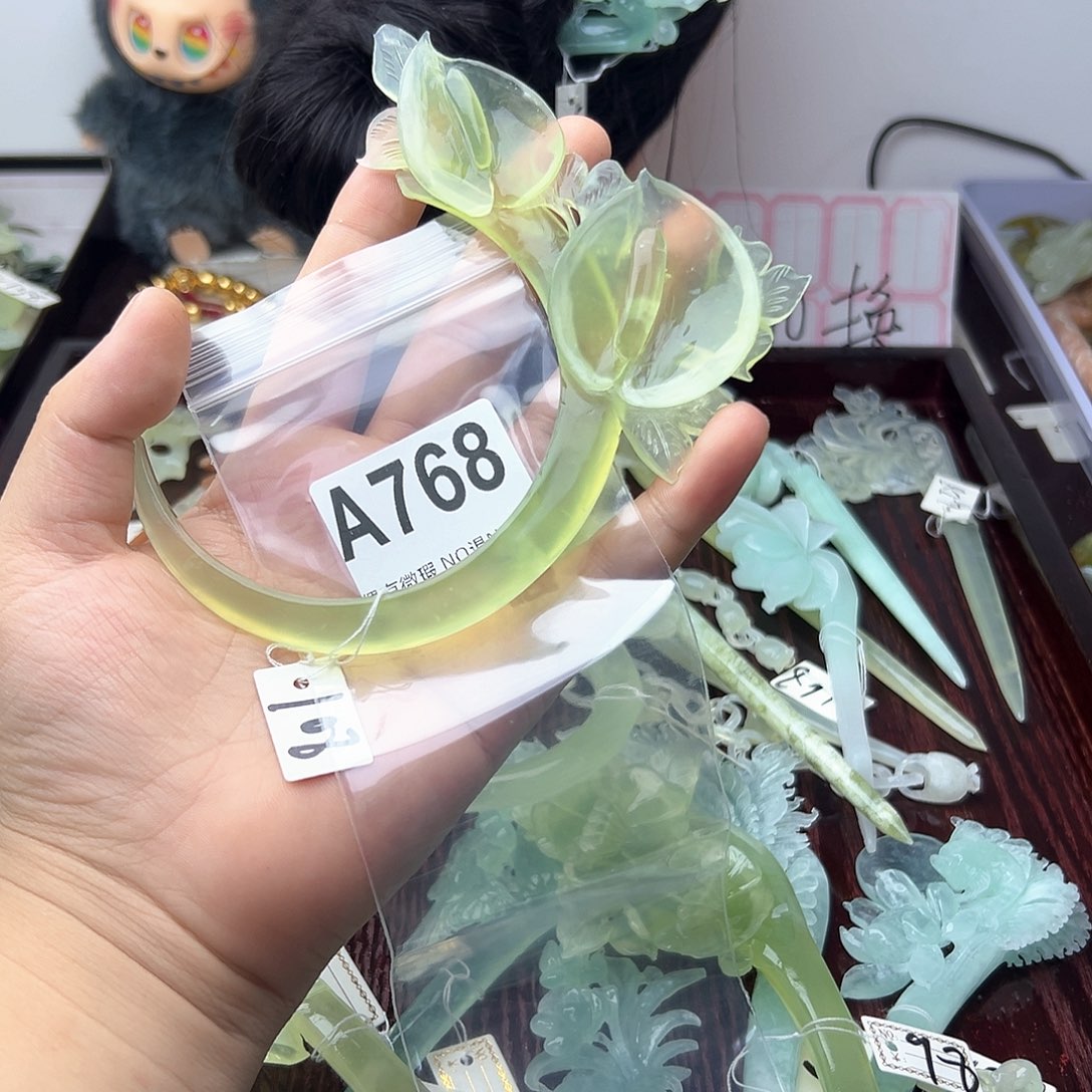 合金蛇纹石玉发饰灯***_