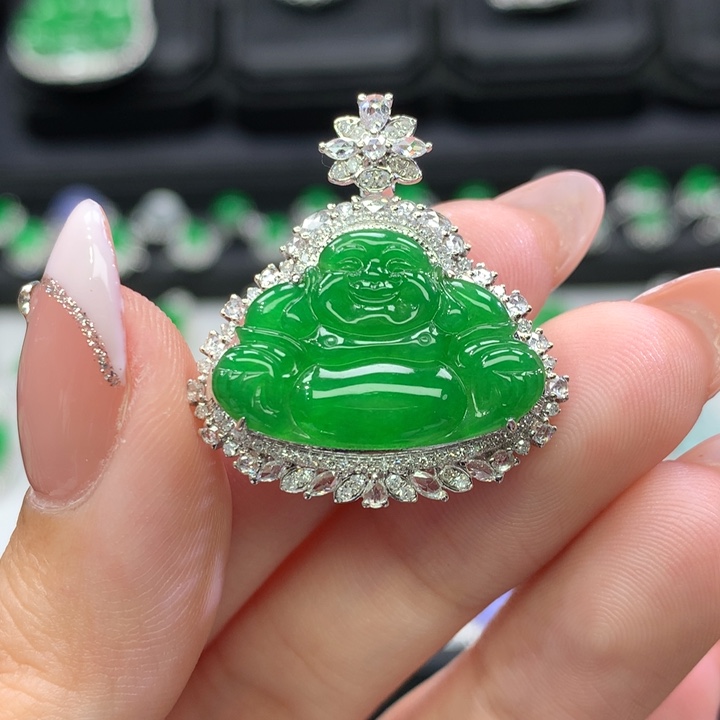 翡翠吊坠(不含链)18K金镶嵌