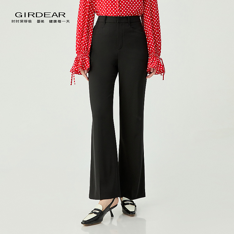 哥弟新款女装简约气场通勤西裤质感百搭中高腰小直筒微喇裤119521