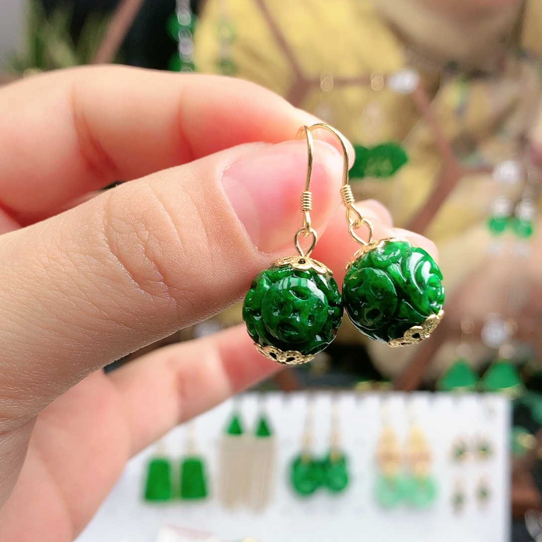 翡翠耳饰银S925镶嵌耳饰