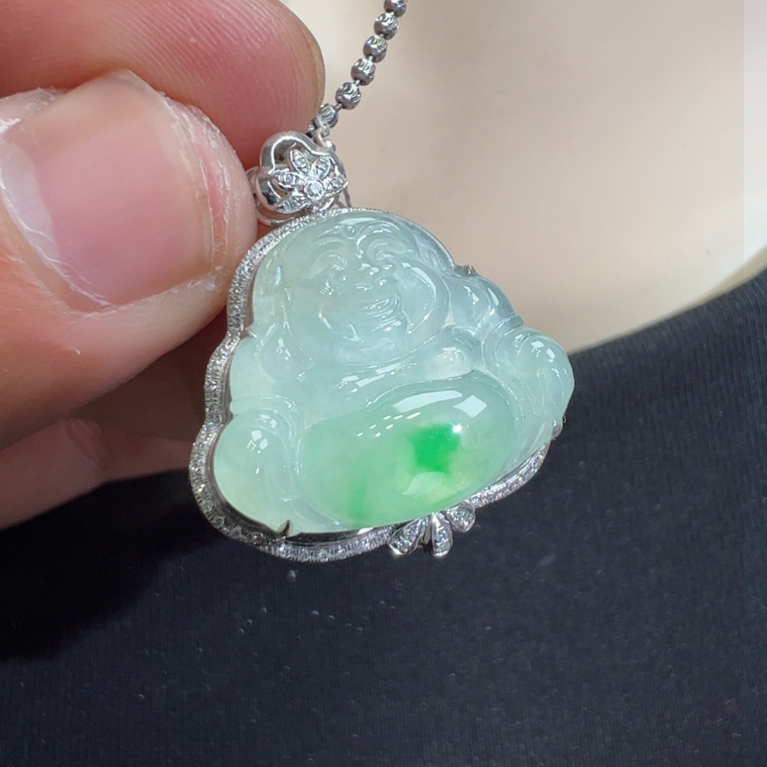 翡翠吊坠(不含链)18K金镶嵌