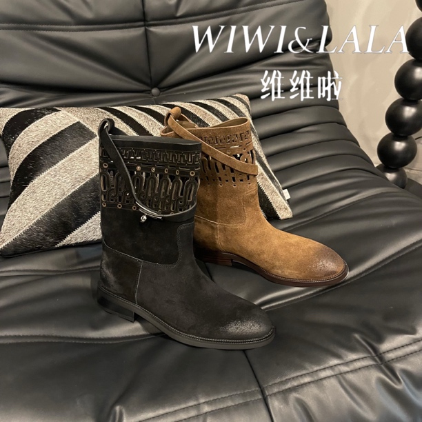 【维维啦】AW25秋款牛京激光雕花镂空中靴Y 2698-22
