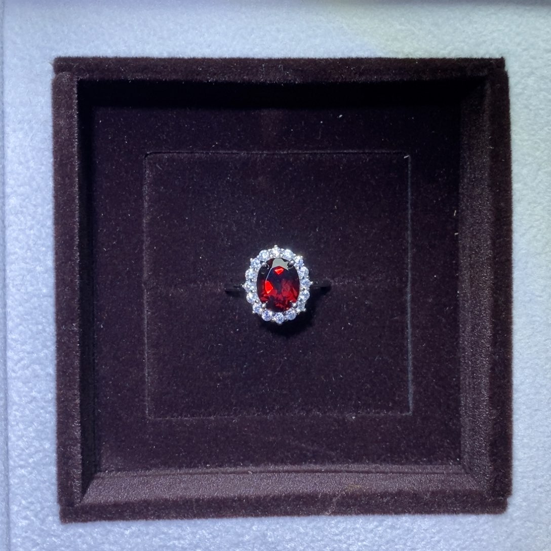 石榴石戒指银S925镶嵌