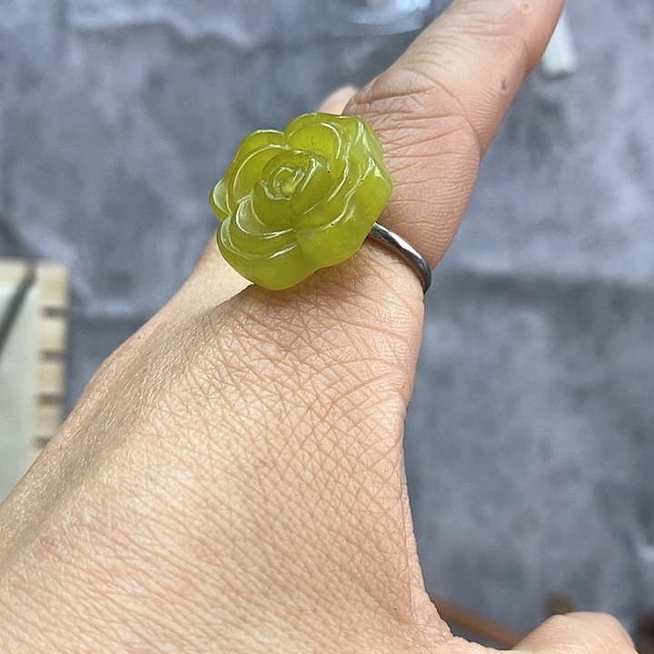 岫玉银S925镶嵌戒指戒指