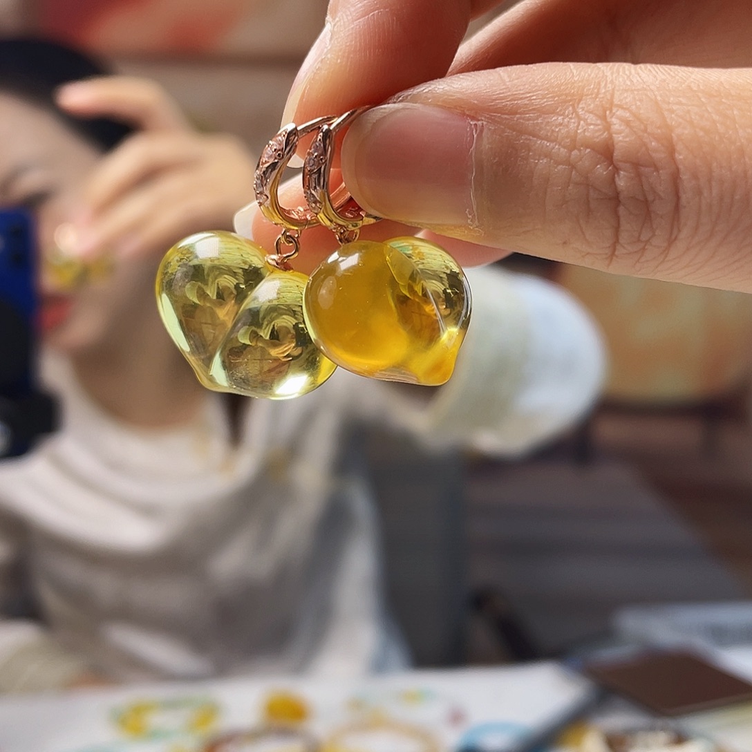 蜜蜡银S925镶嵌裸石琥珀耳坠