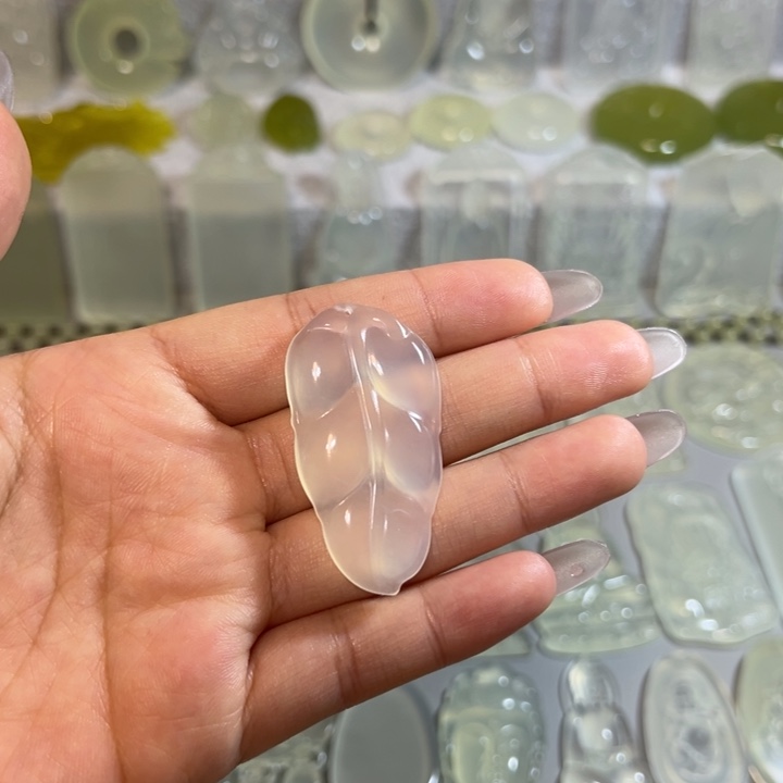 岫玉未镶嵌岫玉白冰挂件树叶