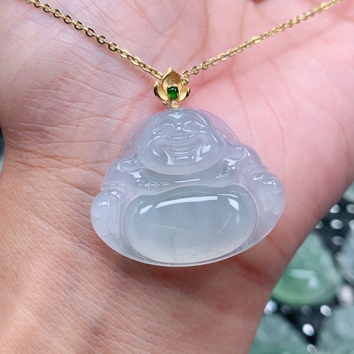 翡翠18K金镶嵌吊坠(不含链)一刀切佛公