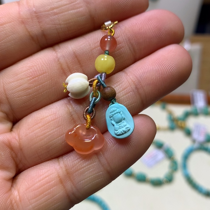 绿松石银S925镀金镶嵌挂件