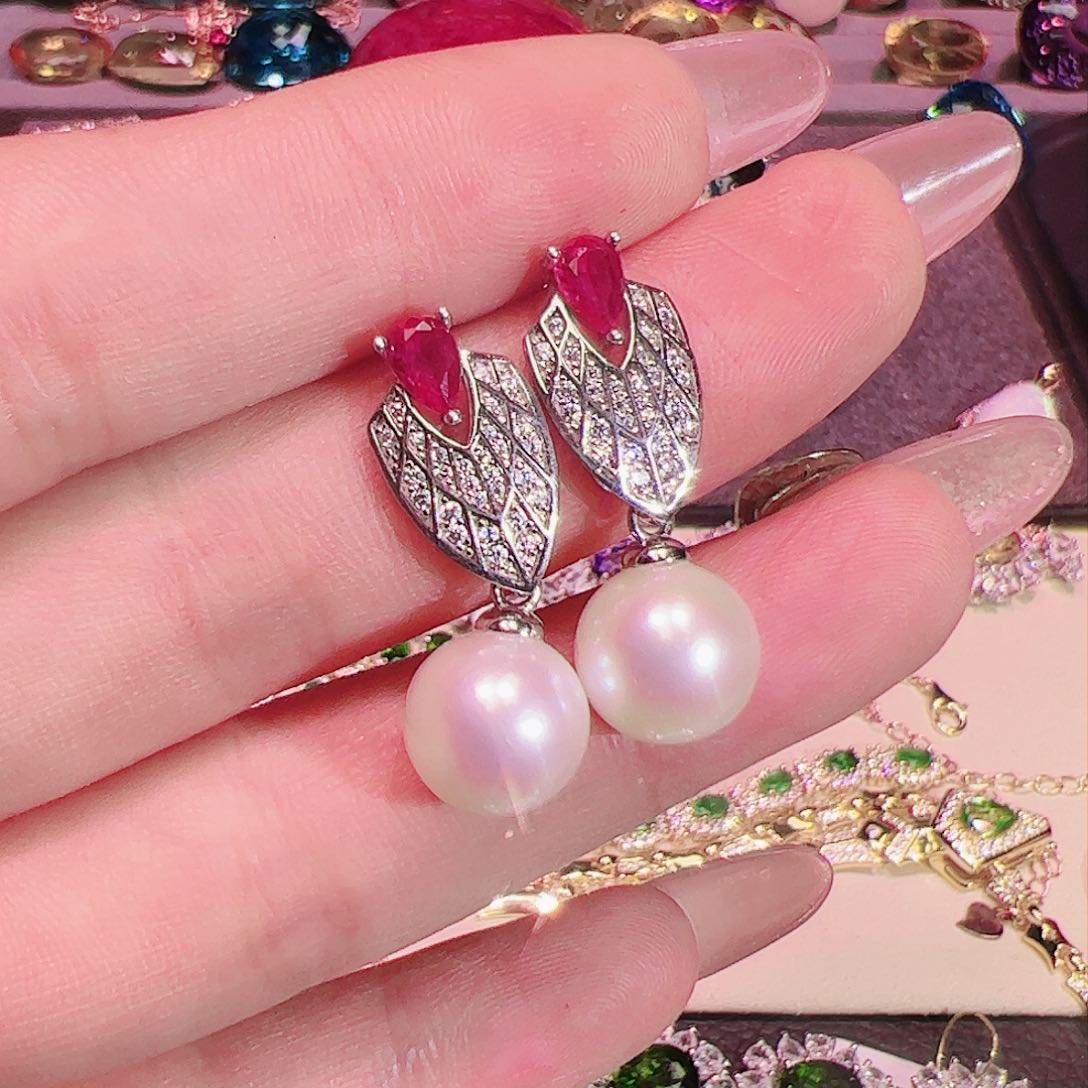 淡水珍珠耳坠银S925镶嵌