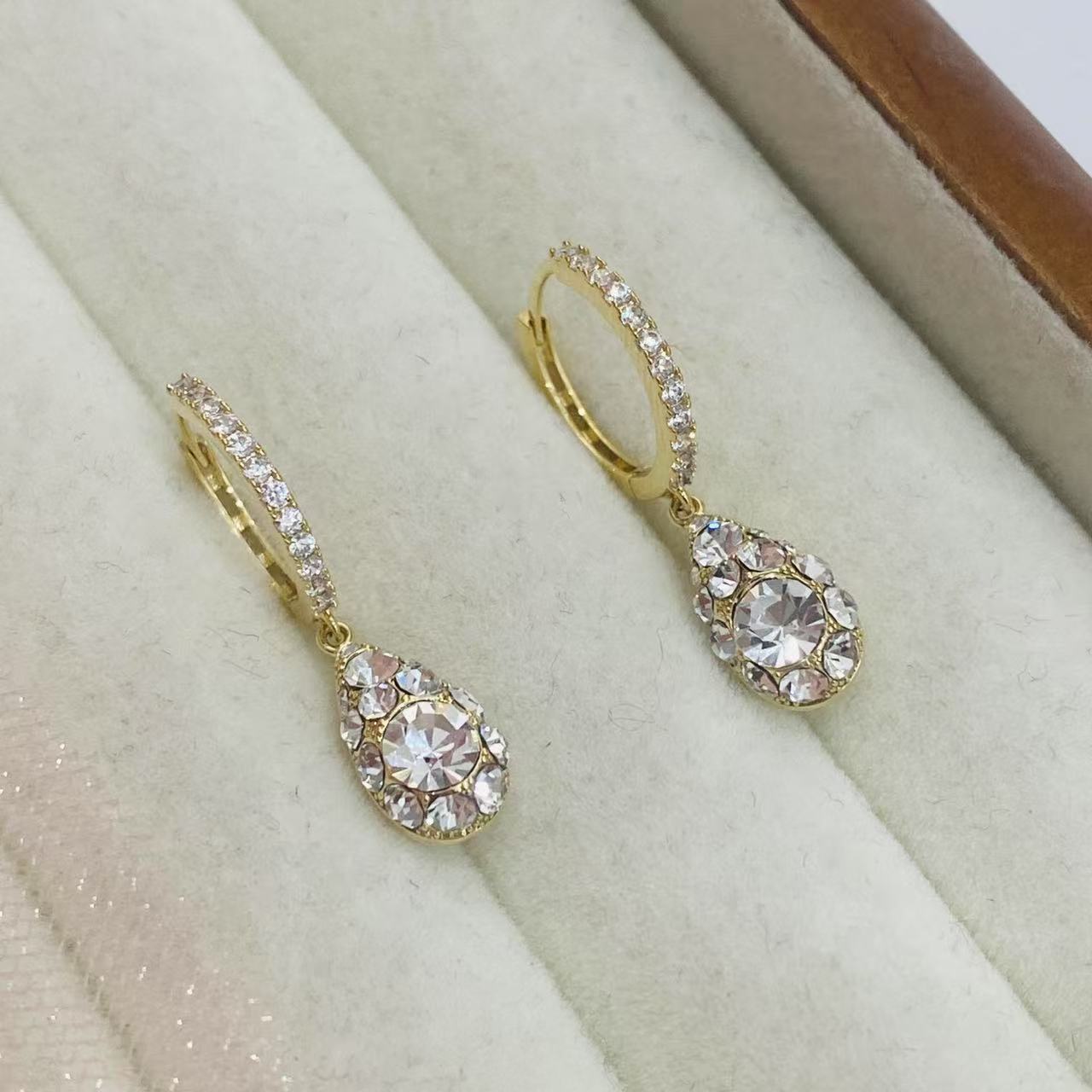 铜合金合成锆石耳饰 a62【水滴耳扣】时尚百搭镶钻水滴耳扣14865