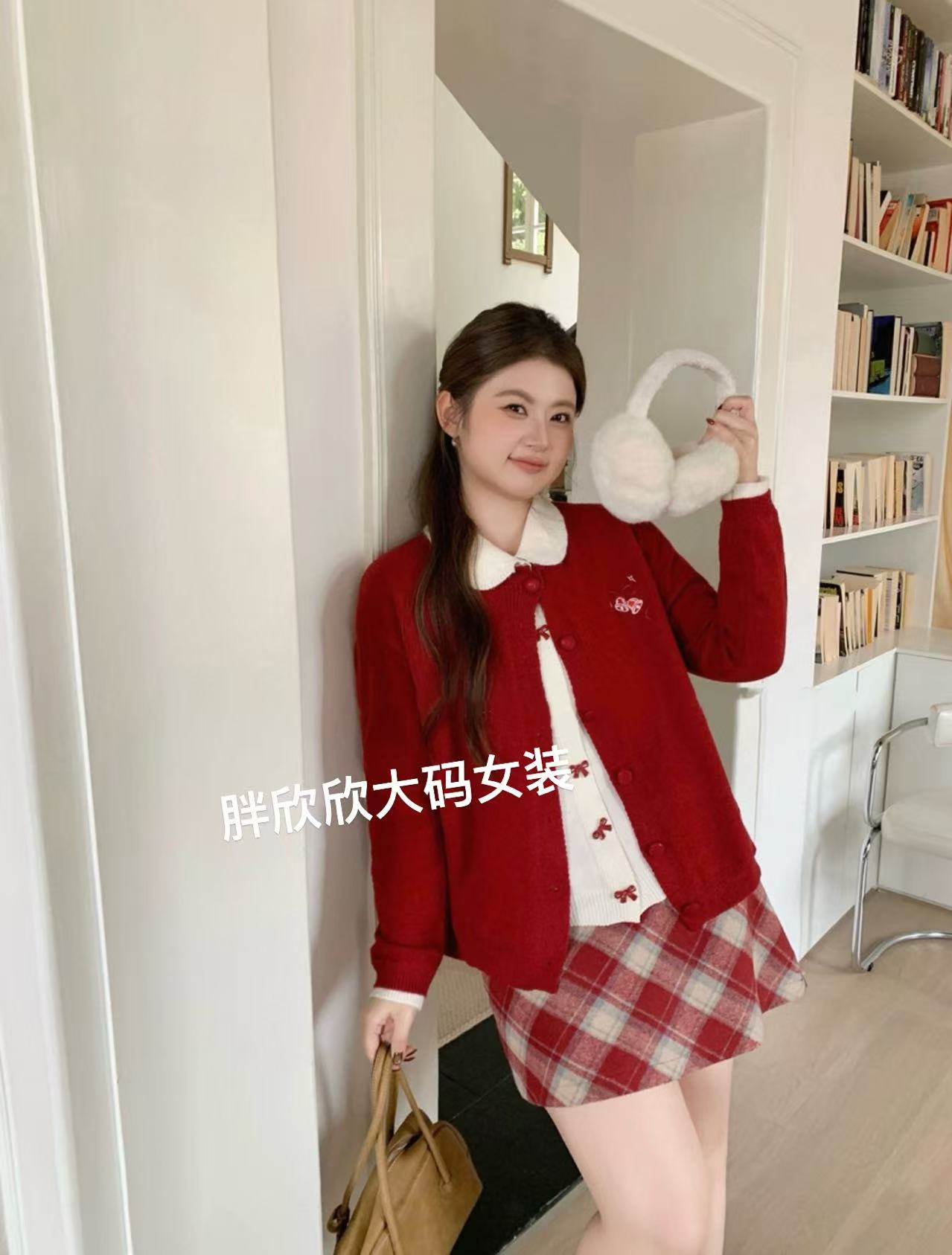 肉肉女装胖mm假两件套头针织毛衣女秋冬设计显瘦上衣半身裙两件套