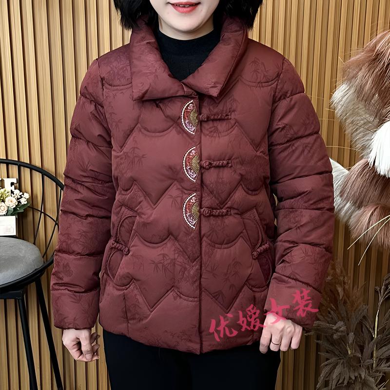 妈妈装冬季加厚外套复古刺绣盘扣显瘦休闲百搭保暖中老年女装棉衣