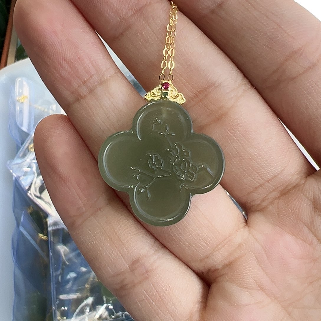 和田玉颈饰银S925镶嵌B0528