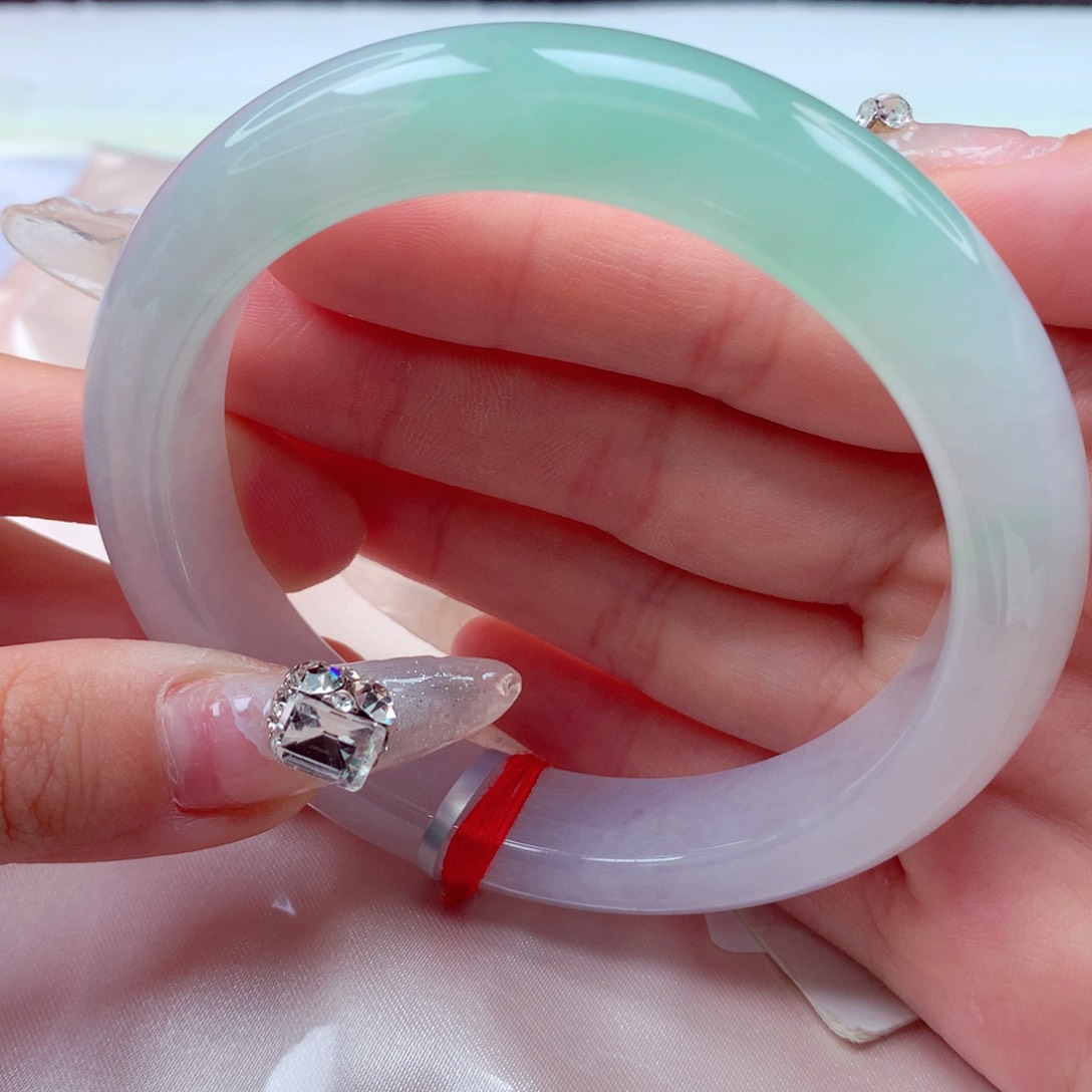 翡翠手镯未镶嵌天然缅甸翡翠A货手镯 60圈 半山水 24号