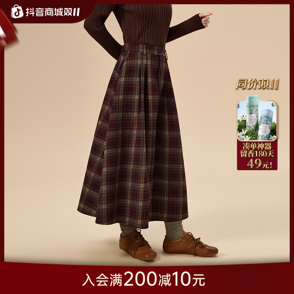【格纹半裙】25冬季经典复古A字裙高腰百搭显瘦中长款半身裙子