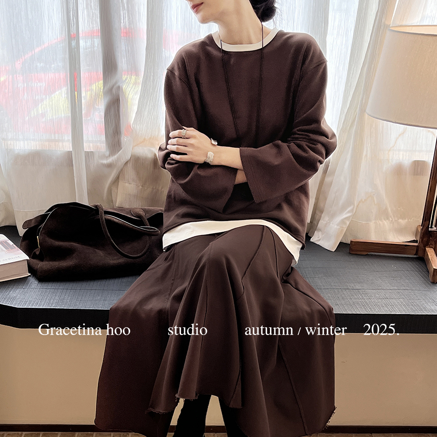 GRACETINA HOO-两件上衣法式简约慵懒解构通勤百搭半裙+卫衣套装