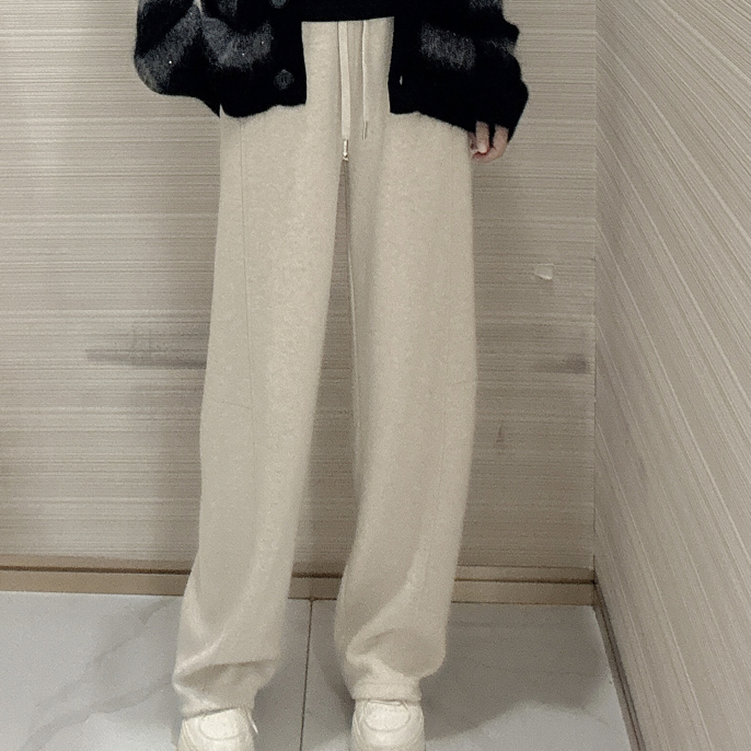 冬季加绒高腰显瘦阔腿直筒拖地休闲女裤