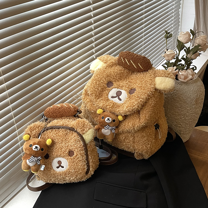 可爱卡通儿童双肩包包2026秋冬新款学院风百搭毛绒包时尚通勤背包