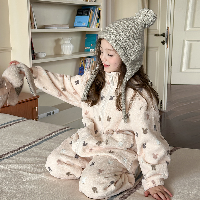 【加厚珊瑚绒】女童居家服睡衣儿童珊瑚绒加厚毛绒家居服25H016