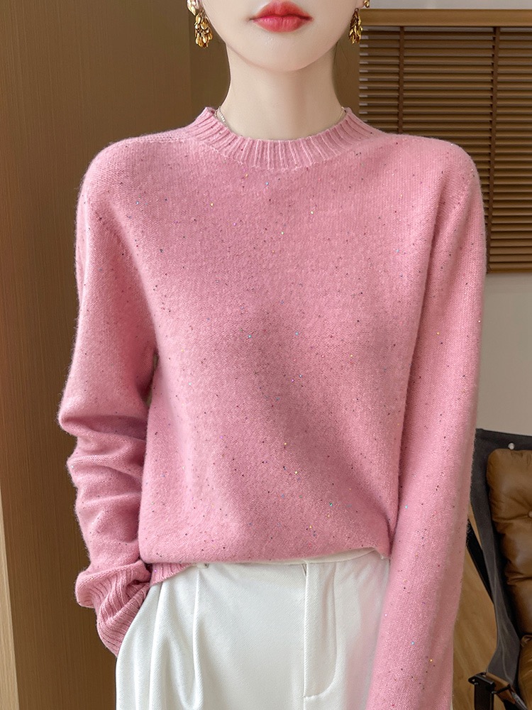 针织彩片圆领女薄款厚款圆领纯衫女士百搭网红半高领6063