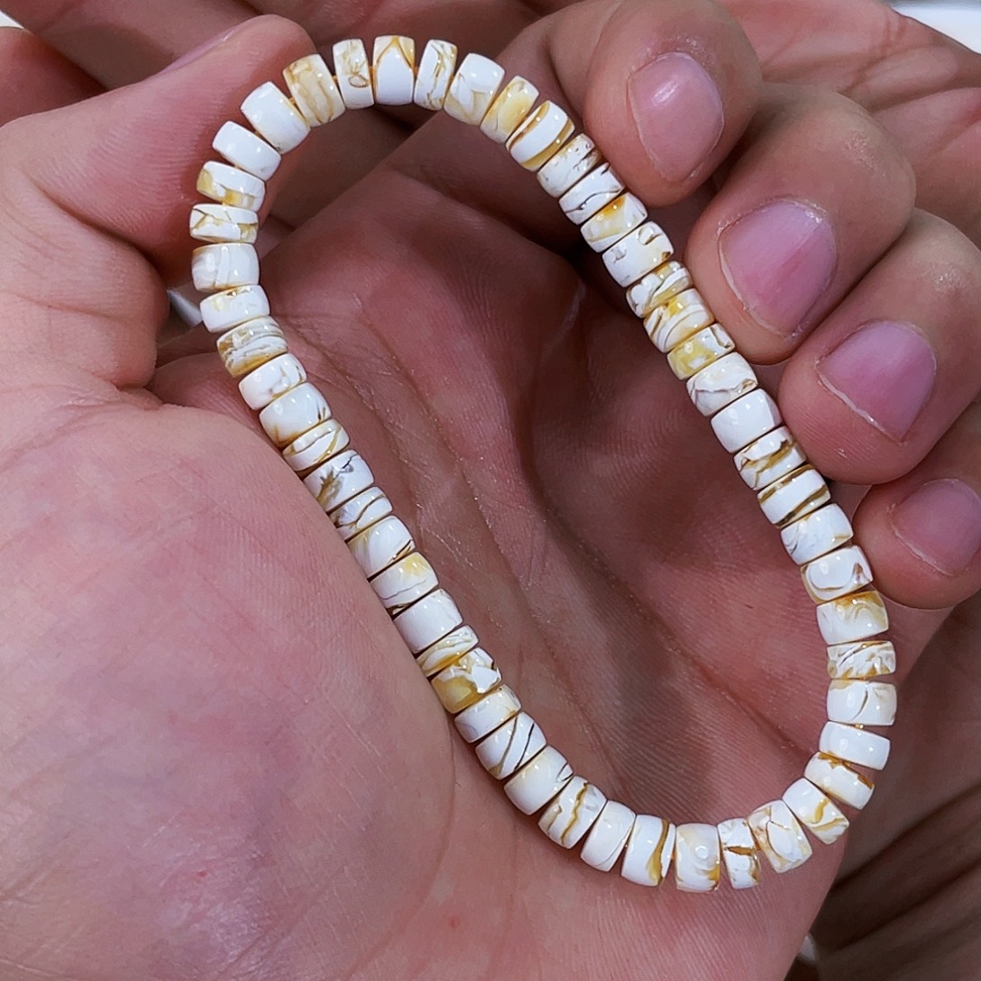 秋***叶琥珀未镶嵌手链漆白沁色闪电