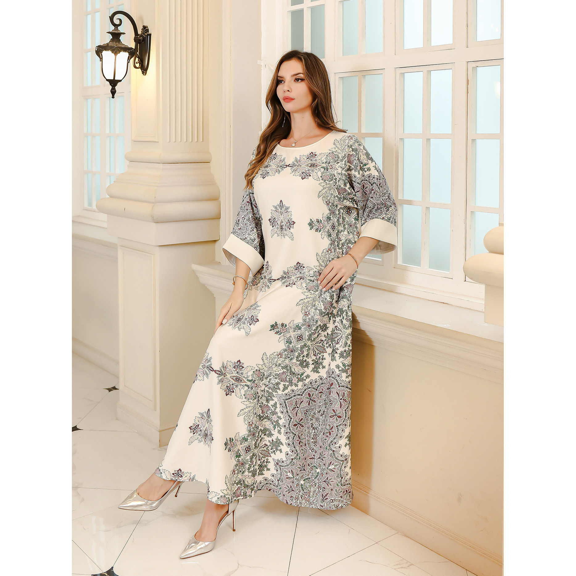 SMT200时尚新款民族服饰蕾丝长袖连衣裙包邮进口气质礼服