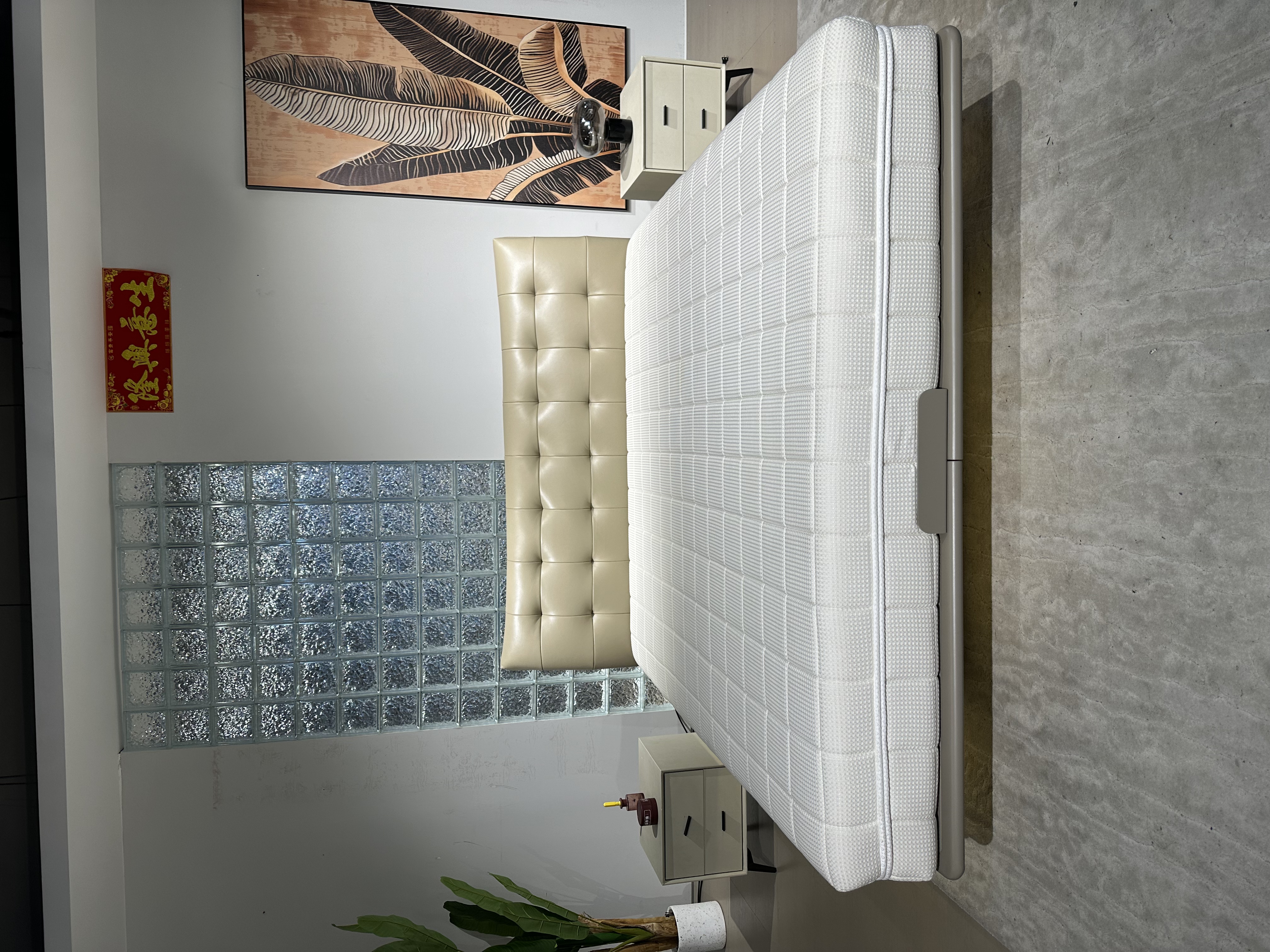 【连姐严选】全头层牛皮华夫格悬浮床小户型意式轻奢主卧双人床白色