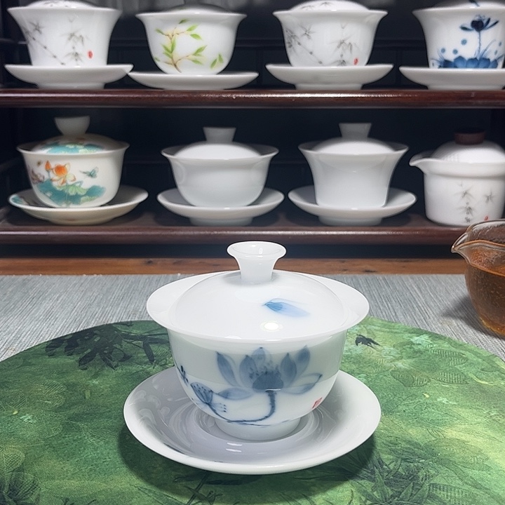 冰种玉瓷三才盖碗