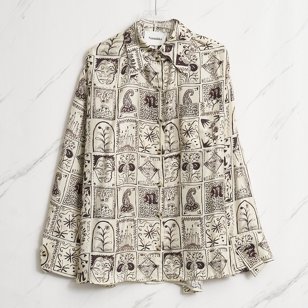 全新未使用/Nanushka中性oversize缎面满印衬衫/NUGU00040