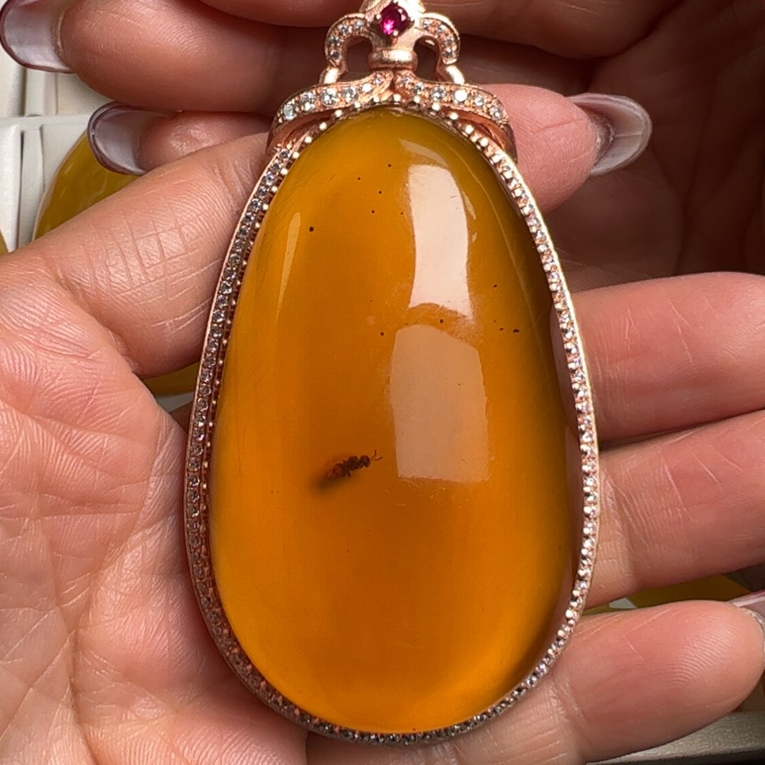 虫珀吊坠(不含链)银S925镀金镶嵌