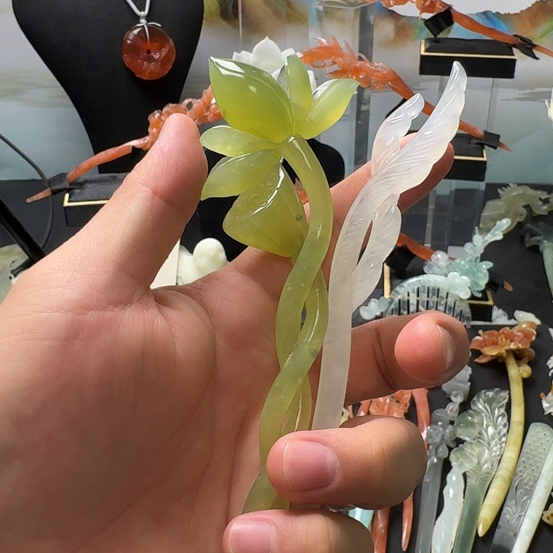 逸***昕蛇纹石玉未镶嵌发饰