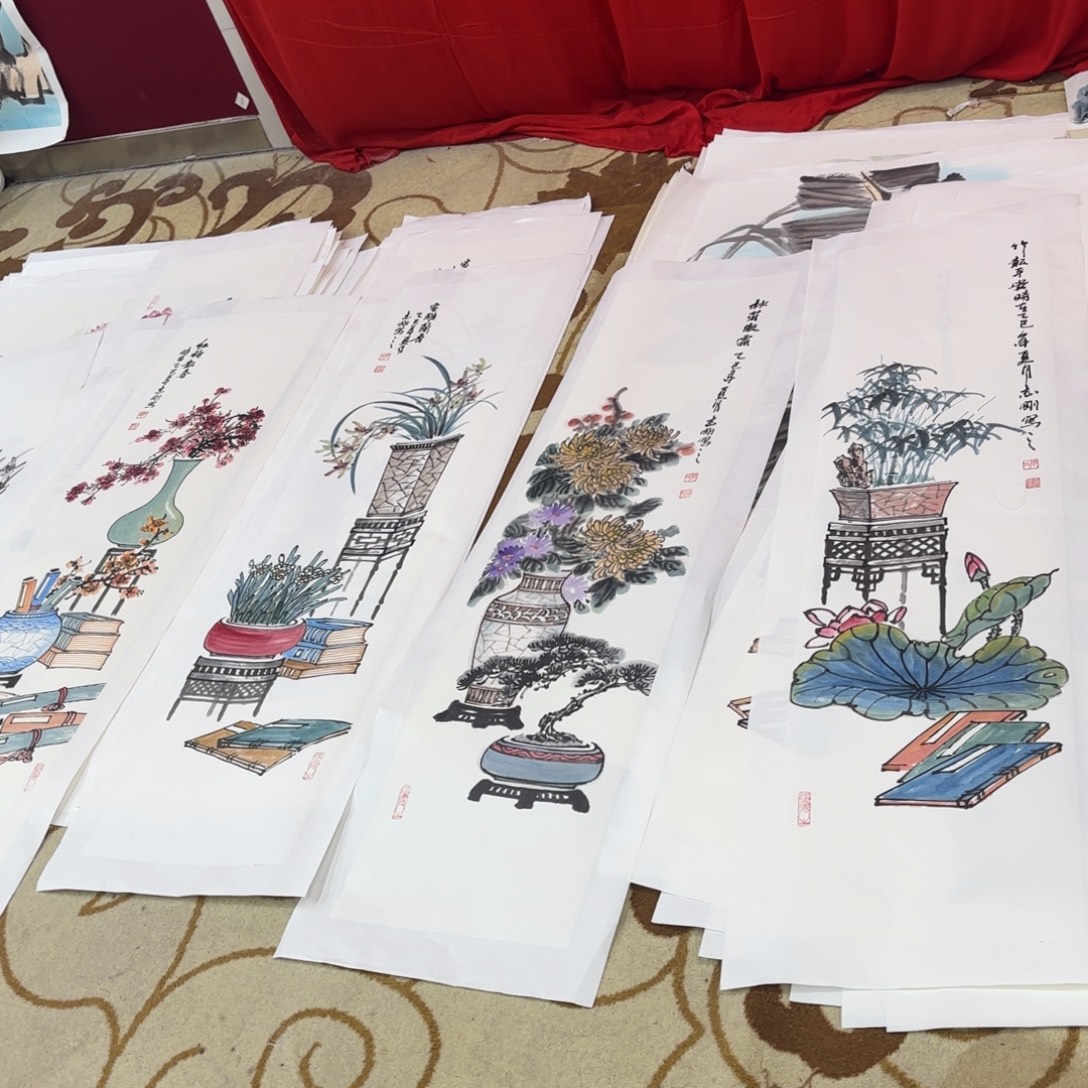 关***爱国画郭志刚四条屏童