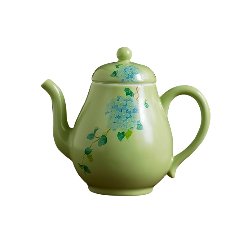 直播福利-聚器堂直播福利轻奢绣球花陶瓷抹茶绿贵妃壶女士泡茶壶