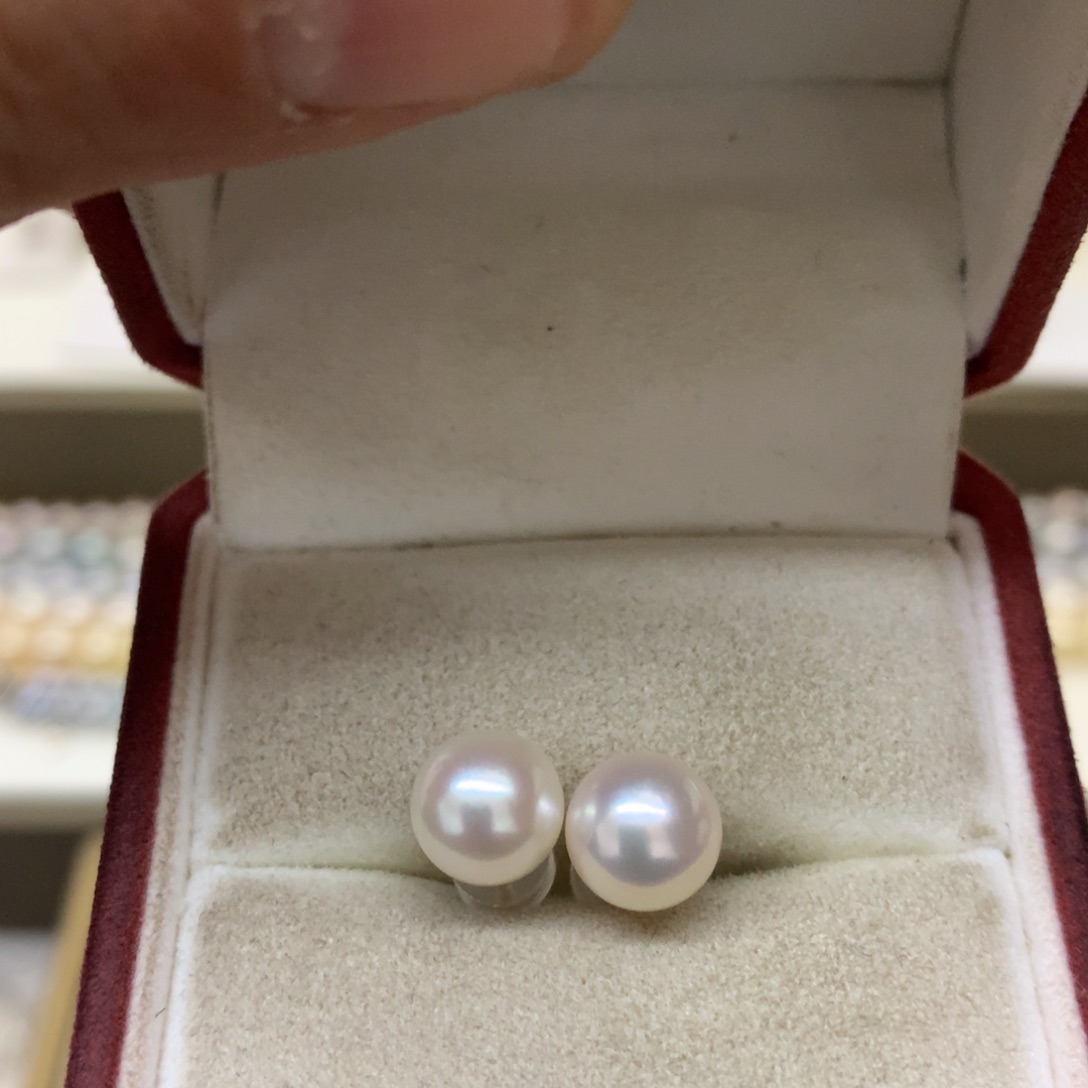 海水珍珠耳饰18K金镶嵌7.5-8akoya素钉