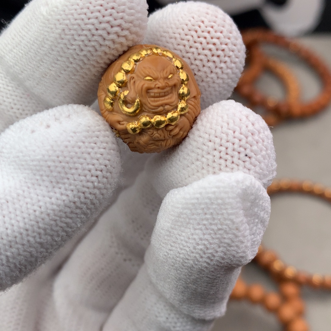 手串猴头核桃浮虎镶嵌24k