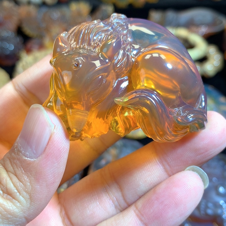 琥珀颈饰未镶嵌立体九尾狐