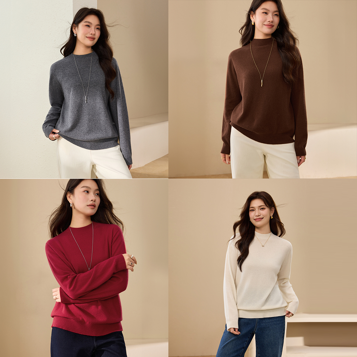 【黑标美利奴羊毛衫】纤莉秀大码女装山羊绒慵懒感软糯毛衣QK4464