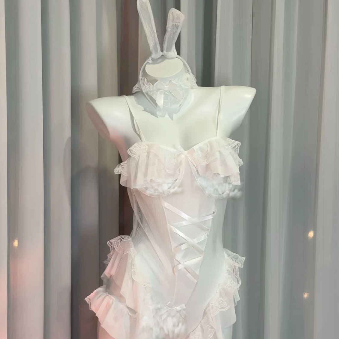 MISSXING 兔兔小姐可爱连体衣睡衣内衣性感情侣女荷叶花边居家服