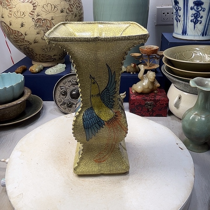 斗***斋摆件柴窑花鼓摆件