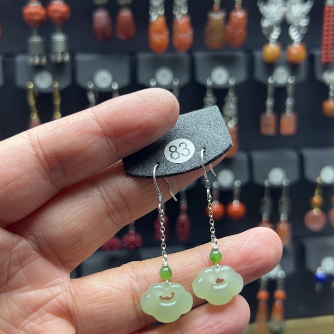 和田玉银S925镶嵌耳饰