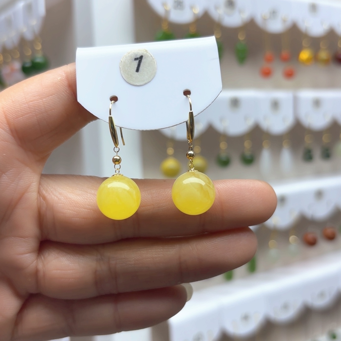 蜜蜡耳饰18K金镶嵌蜜蜡