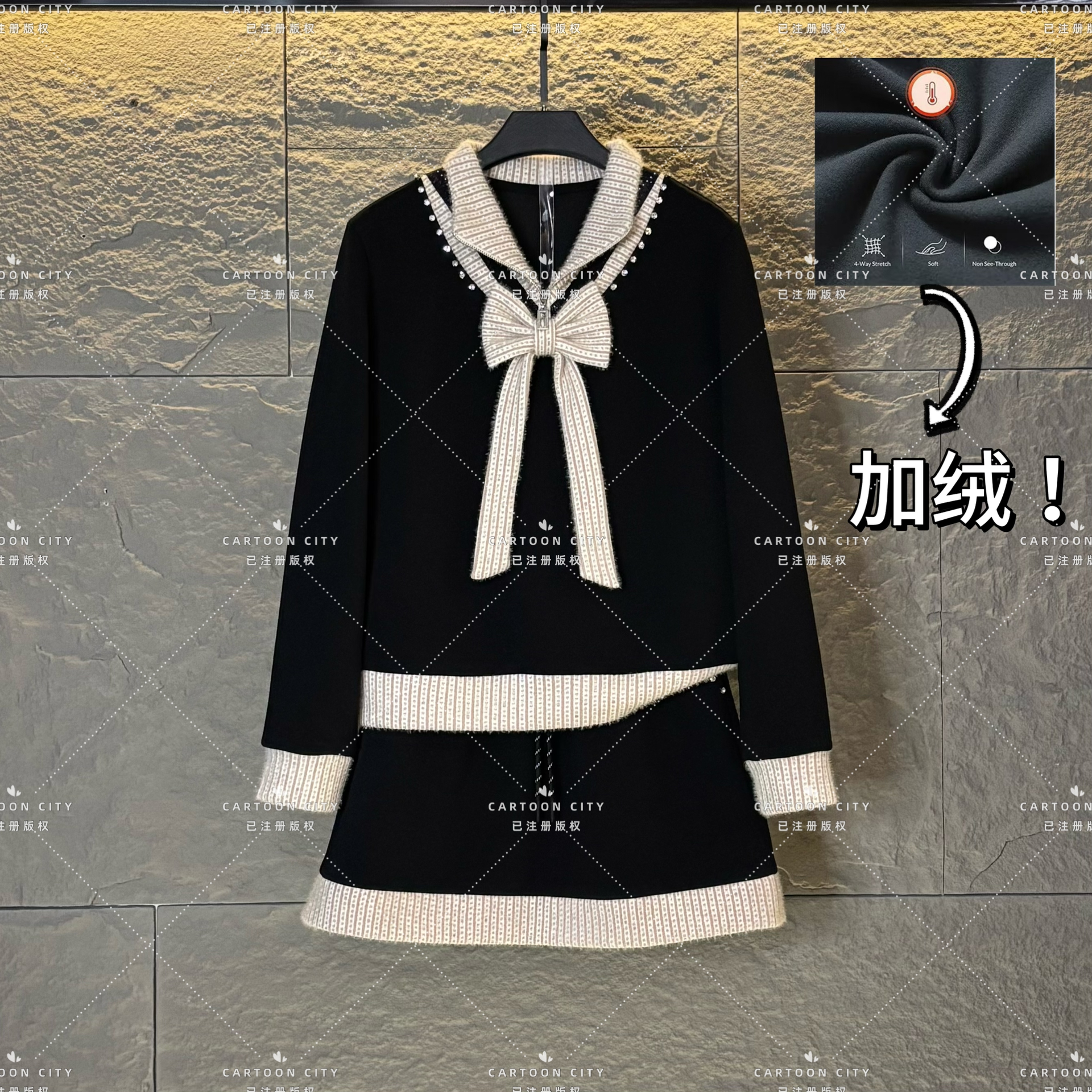 LLVD-B303【加绒】秋季新品<重工系列>长袖卫衣翻领重工套装两件套