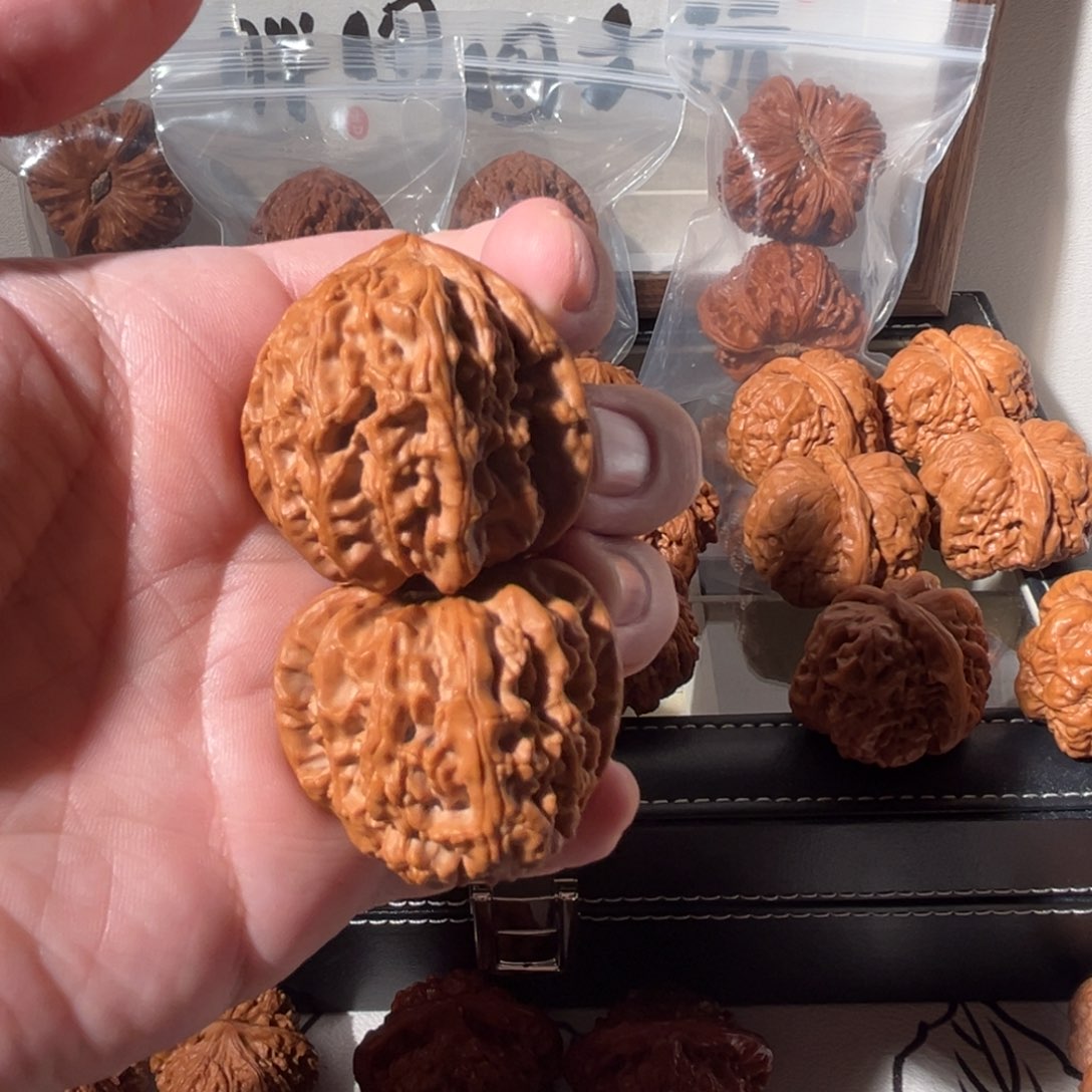 核桃把件40糖三角白狮子