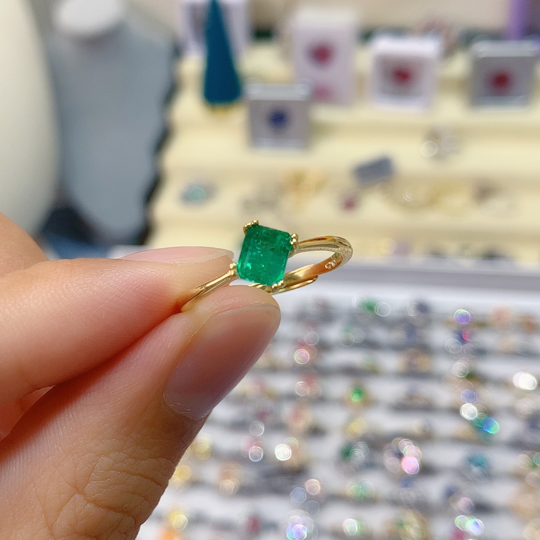 戒指祖母绿银S925镶嵌