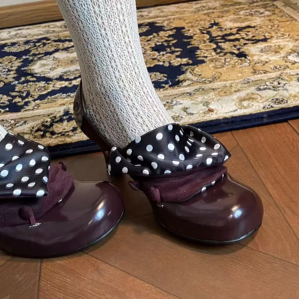 秋冬新品！复古斑点拼色高跟鞋女2025新款百搭外穿粗跟浅口单鞋