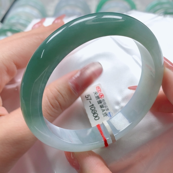 翡翠手镯未镶嵌完美冰半山水起胶细腻零毛孔毕业款57