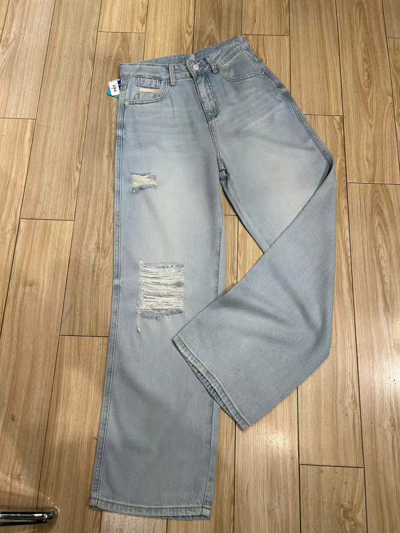 8889高腰显瘦破洞拼接设计宽松