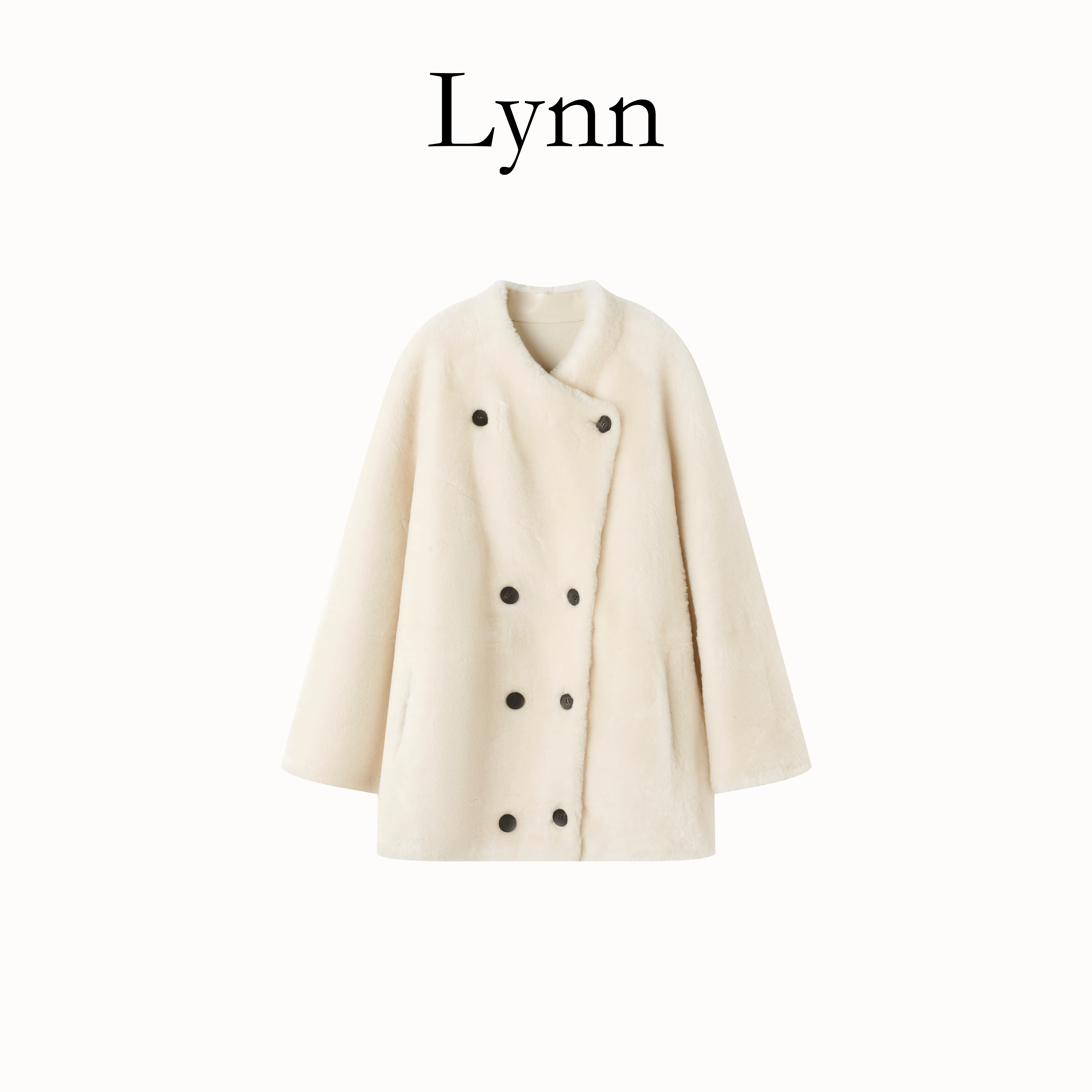 NINGLYNN STUDIO 【午梦】羊毛皮毛一体羊羔毛双排扣外套 361310