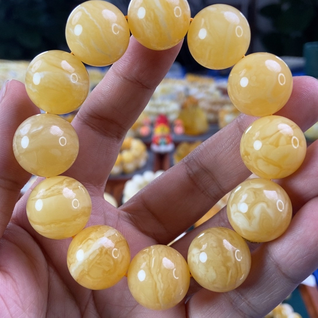 琥珀珠宝奇石未镶嵌19虎皮纹手串46.94