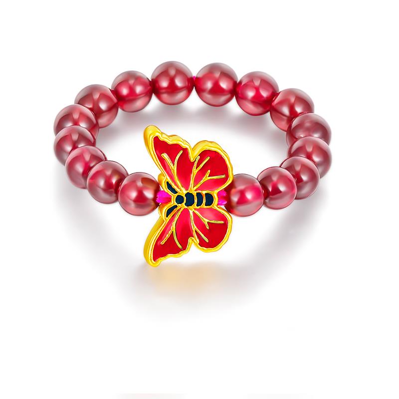 恒宝福【古法金JJ】足金蝴蝶石榴石戒指